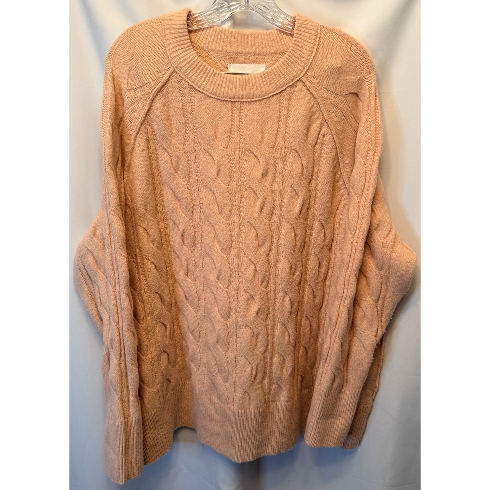 Aerie Size Large unREAL Cable Knit Crew Neck Sweater Peachy Pink Relaxed Fit